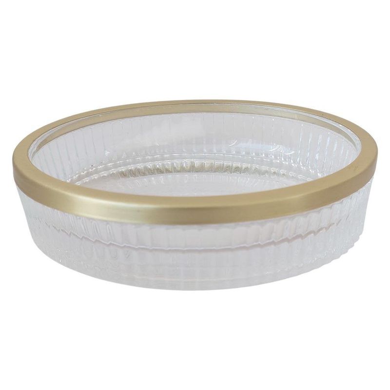 Jabonera Decorativa para Baño Transparente con Borde Dorado