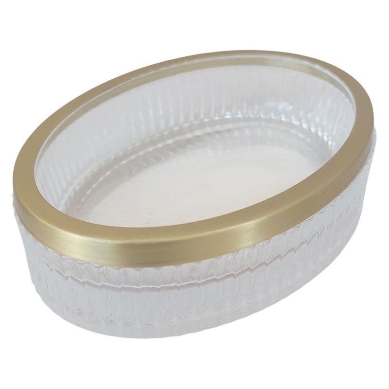 Jabonera Decorativa para Baño Transparente con Borde Dorado