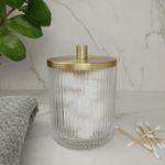 Algodonera Decorativa para Baño Transparente con Tapa Dorada