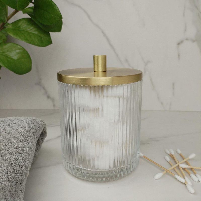 Algodonera Decorativa para Baño Transparente con Tapa Dorada