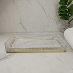 Bandeja Decorativa para Baño Transparente con Base Dorada