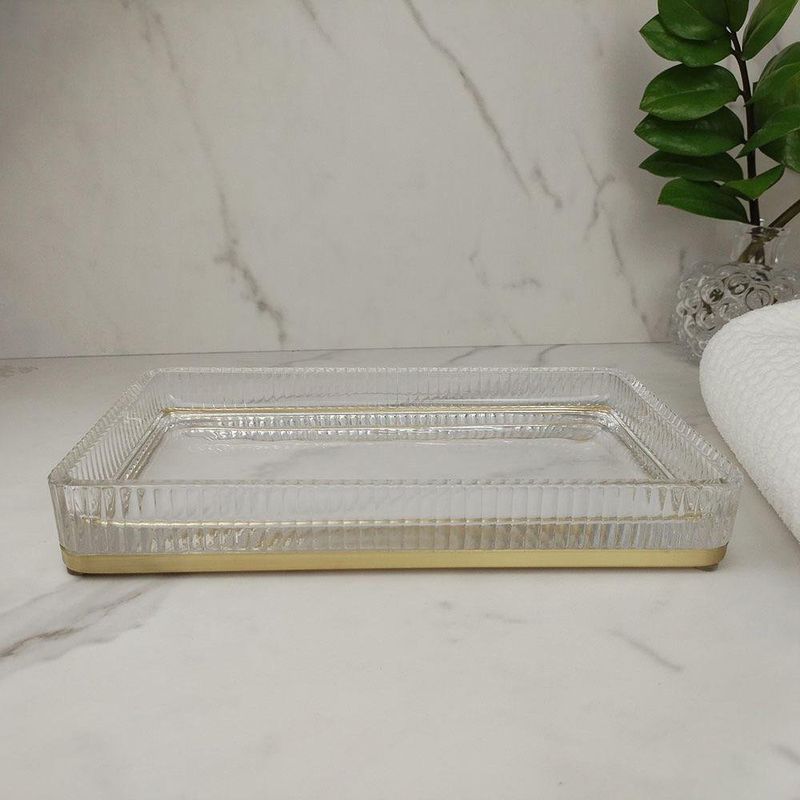 Bandeja Decorativa para Baño Transparente con Base Dorada