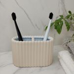 Porta Cepillo Texturizado para Baño Color Bone