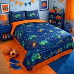 Set de Cubrecama Diseño Gamer Reversible Azul Tamaño Matrimonial 2 Pzas