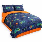 Set de Cubrecama Diseño Gamer Reversible Azul Tamaño Matrimonial 2 Pzas