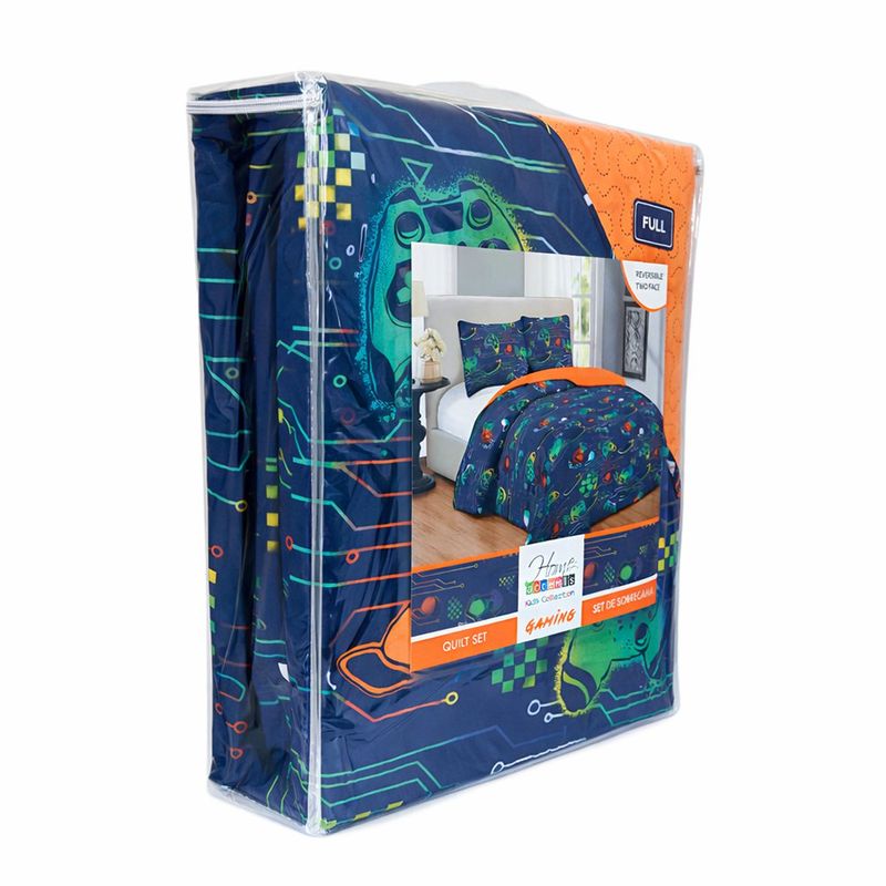 Set de Cubrecama Diseño Gamer Reversible Azul Tamaño Matrimonial 2 Pzas