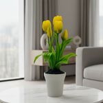 Tulipanes Amarillos Artificiales en Maceta Blanca
