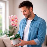 Orquídea Rosa Decorativa en Maceta Texturada