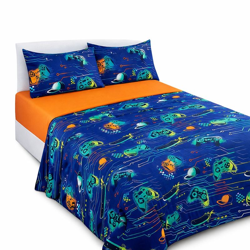 Set de Sábanas Diseño Gamer Tamaño Matrimonial con 4 Pzas