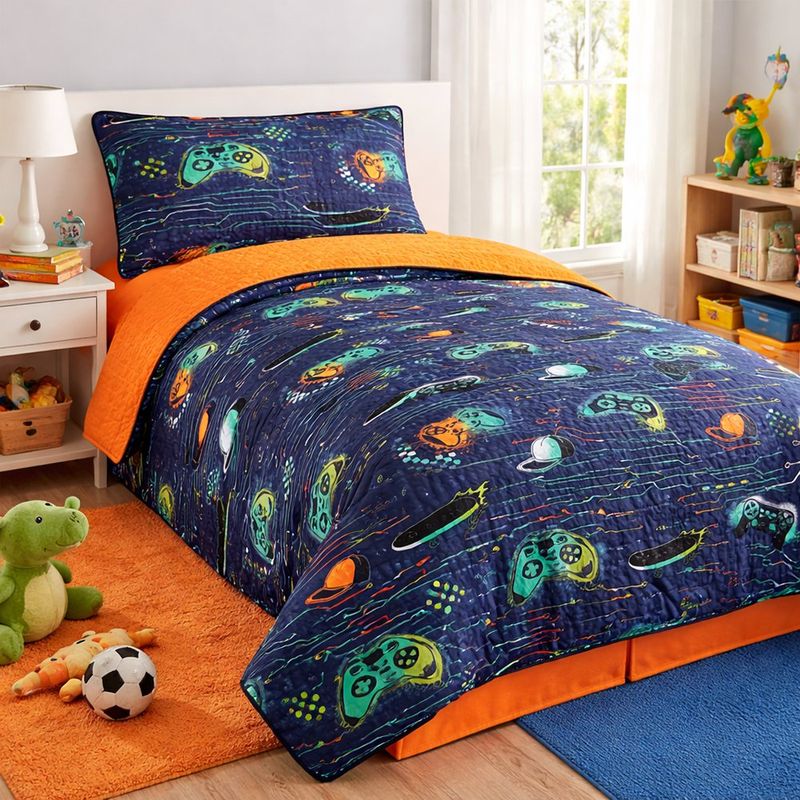 Set de Cubrecama Diseño Gamer Reversible Tamaño Imperial 2 Pzas