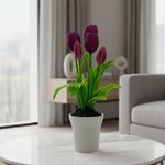 Tulipanes Morados Artificiales en Maceta Blanca