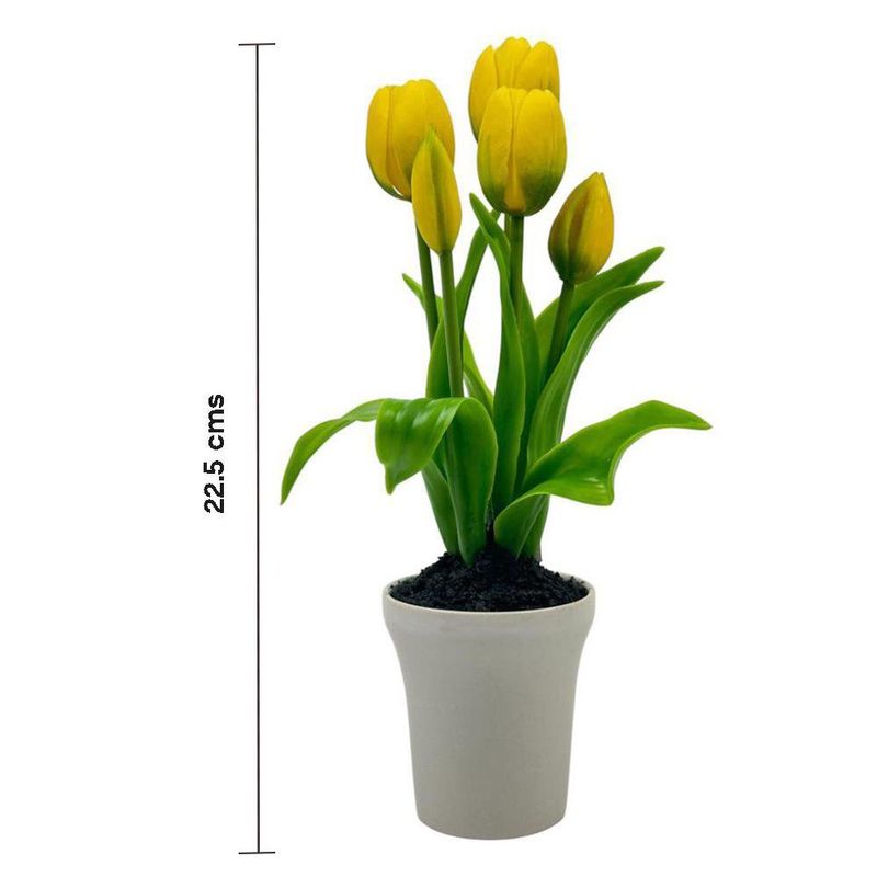 Tulipanes Amarillos Artificiales en Maceta Blanca