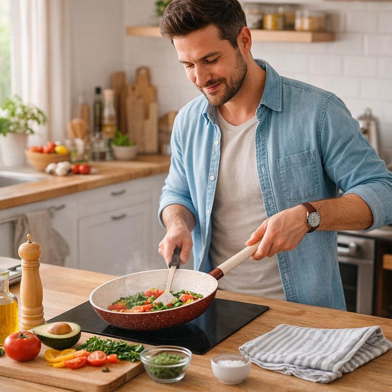 Sartén de 24 cm de Aluminio Forjado con Antiadherente para Cocina Color Café y Beige