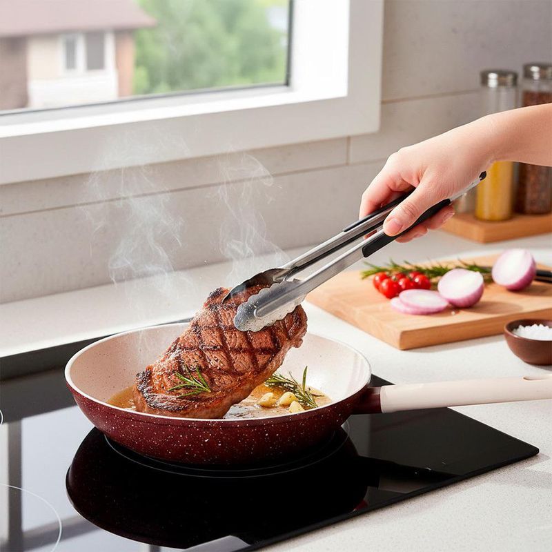 Sartén de 24 cm de Aluminio Forjado con Antiadherente para Cocina Color Café y Beige