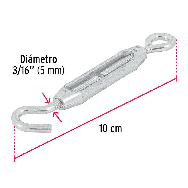 Tensor de Zinc Gancho - Argolla de 3/16 Plg