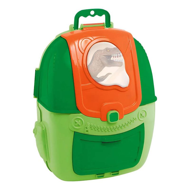 Mochila Pintura con Figura de Dinosaurio Color Verde y Naranja