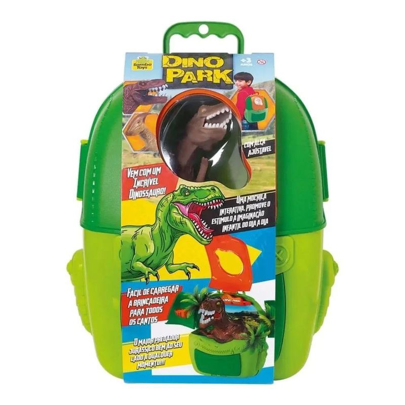 Mochila Pintura con Figura de Dinosaurio Color Verde y Naranja