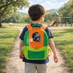 Mochila Pintura con Figura de Dinosaurio Color Verde y Naranja