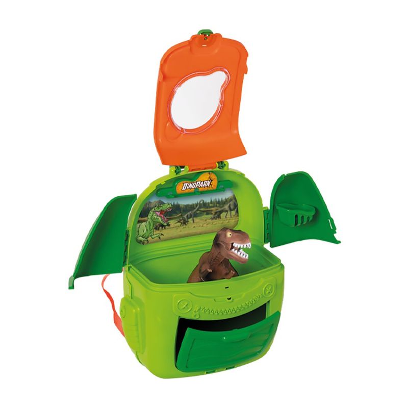 Mochila Pintura con Figura de Dinosaurio Color Verde y Naranja