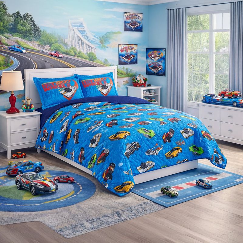 Set de Cubrecama de 3 Piezas Hot Wheels Tamaño Full Reversible