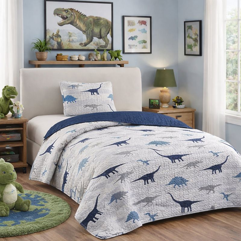 Set de Cubrecama de 2 Piezas Diseño Dinosaurio Tamaño Twin Reversible