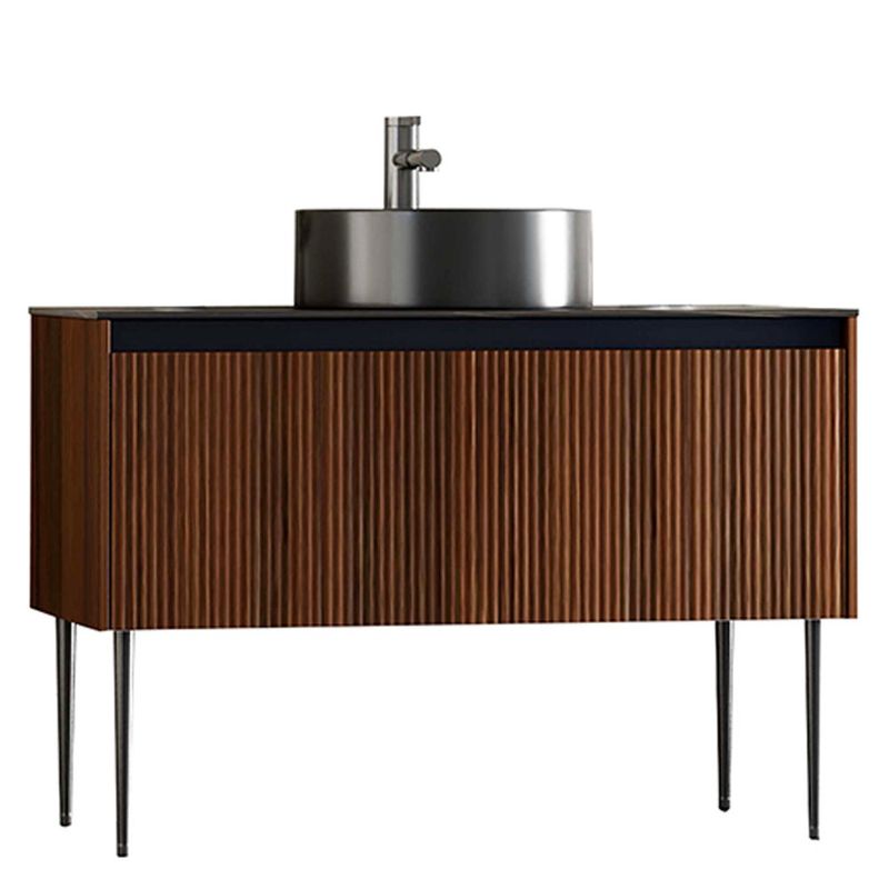 Vanity de Piso de MDF Color Café con Lavamanos y Espejo