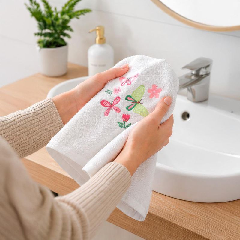 Set de 3 Toallas Blancas con Diseño de Mariposas