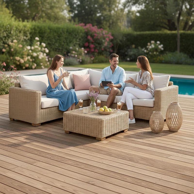 Set Esquinero Lizzy Beige de 4 Pzas Tipo Ratán