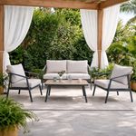 Set de Jardín Lily con Mesa Tipo Madera y Cojines Beige de 4 Piezas