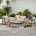 Set de Jardín Lily con Mesa Tipo Madera y Cojines Beige de 4 Piezas