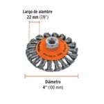 Cepillo Cónico Alambre Trenzado de 4 plg Eje 5/8 - 11 plg