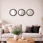 Set de 3 Espejos de Pared Redondos 25 cm Marco Ondulado Negro