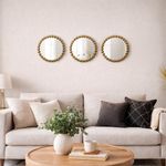 Set de 3 Espejos de Pared Redondos 25 cm Marco de Esferas Doradas