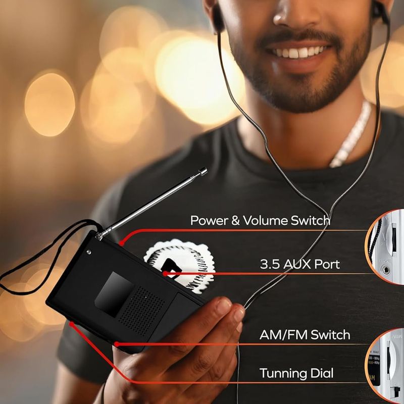 Radio Portátil de Baterías Color Negro