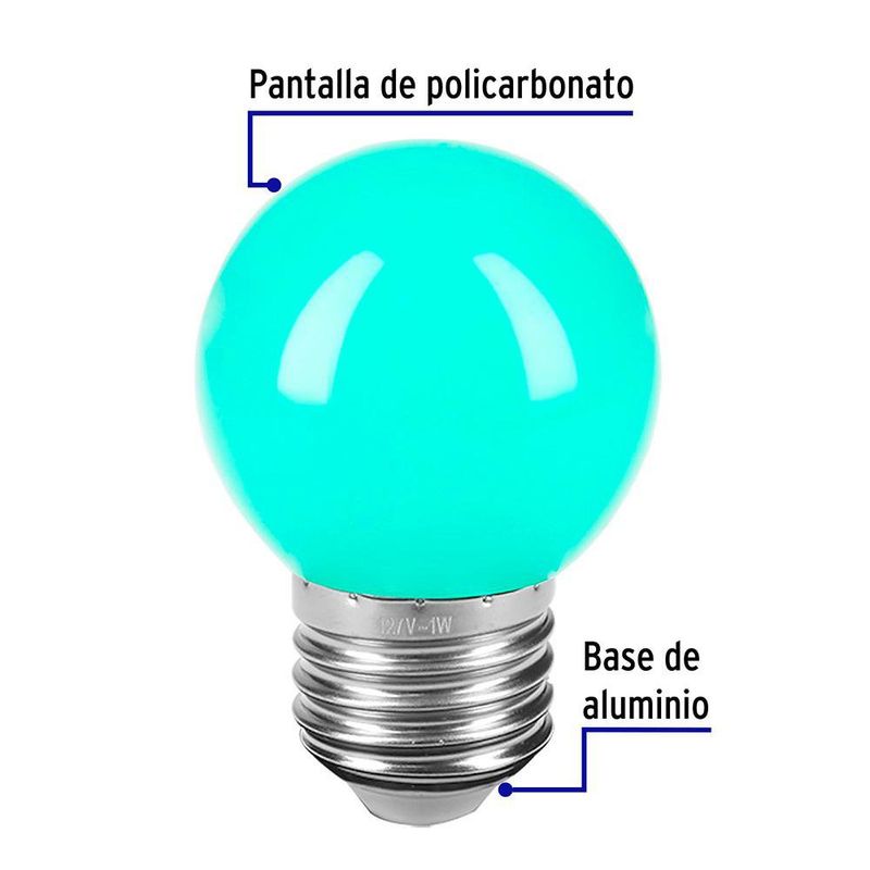 Bombilla LED de 1W G45 Tipo Globo Verde Pequeña
