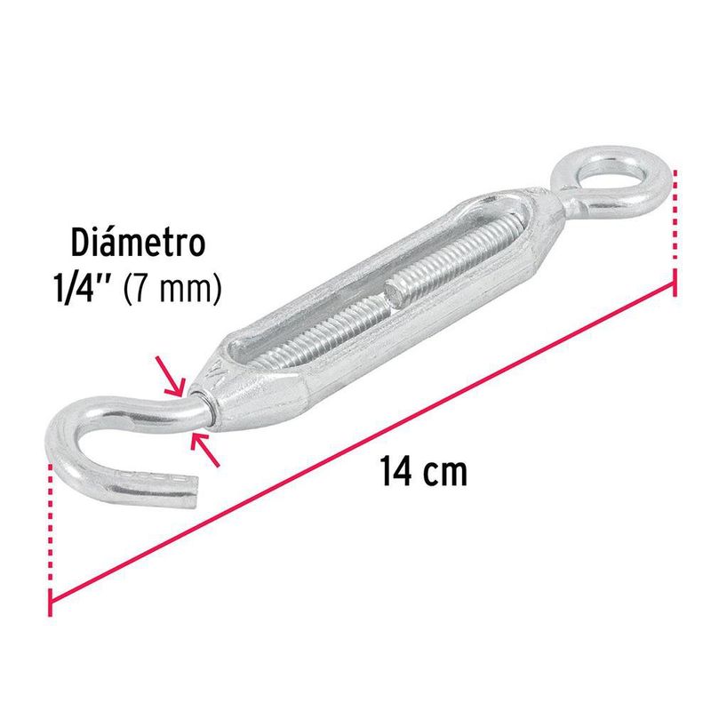 Tensor de Zinc Gancho-Argolla 1/4 Plg