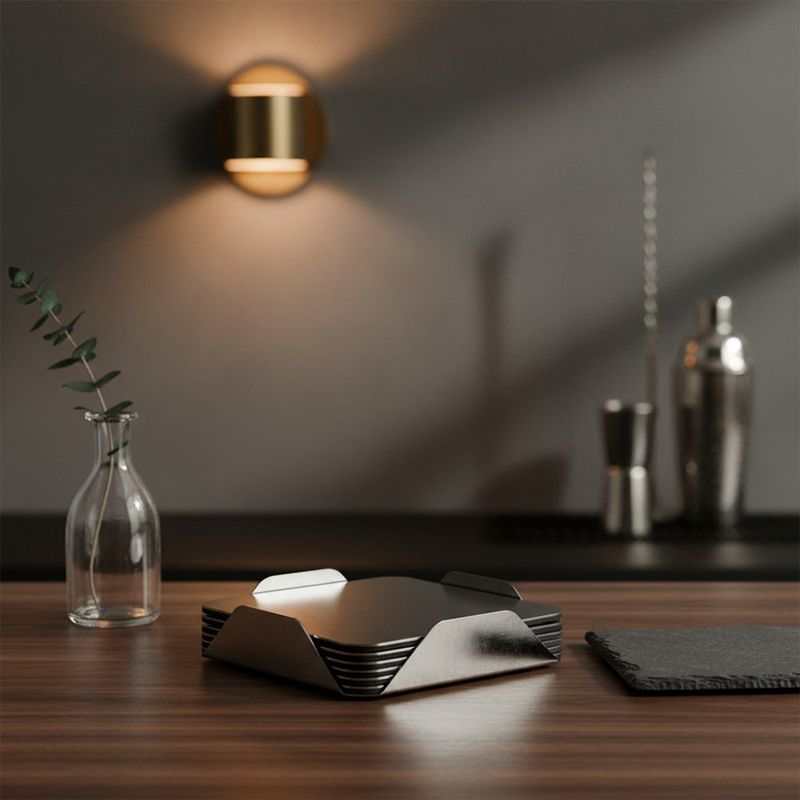 Set de 6 Porta Vasos Plateados Cuadrados