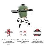 Churrasquera a Carbón Kamado de Cerámica Verde con Base Móvil y Mesas Laterales