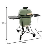 Churrasquera a Carbón Kamado de Cerámica Verde con Base Móvil y Mesas Laterales