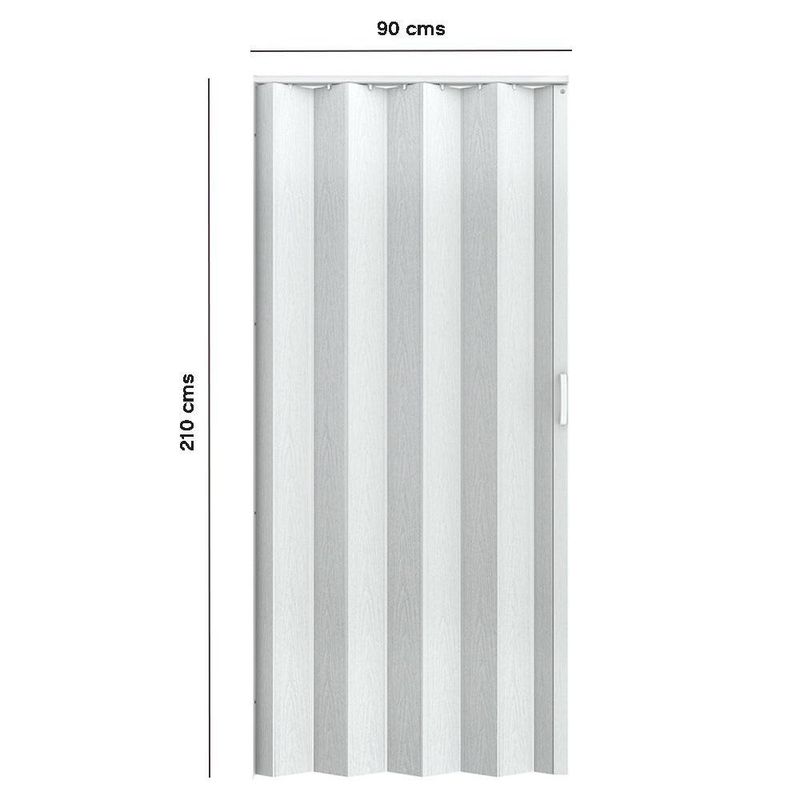 Puerta Plegable de PVC Blanca Tipo Acordeón con Diseño de Madera Vertical 90x210 Cm