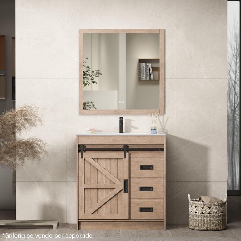 Vanity de Piso con Lavamanos y Espejo Color Café