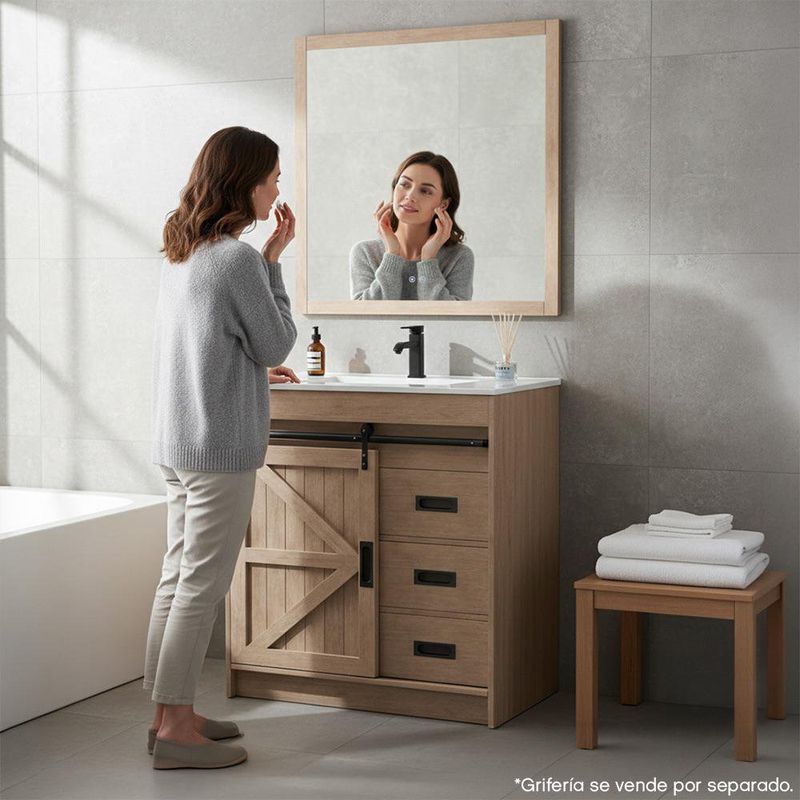 Vanity de Piso con Lavamanos y Espejo Color Café