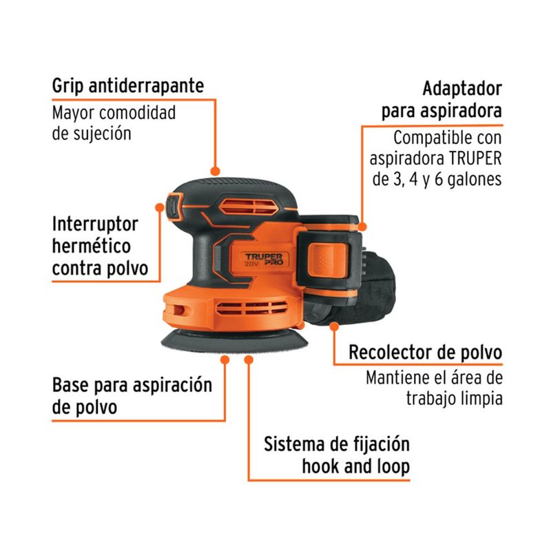 Lijadora Roto Orbital Inalámbrica de 5 Plg 20 V