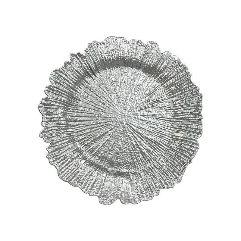 Plato Base de 33 cm con Diseño Decorativo Texturizado Color Plateado