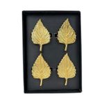 Set de 4 Anillos para Servilleta con Diseño de Hojas Color Dorado