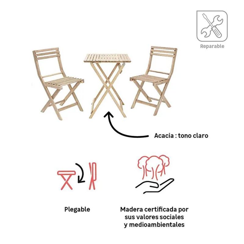 Set de Muebles de Balcón Origami para 2 Personas Color Beige