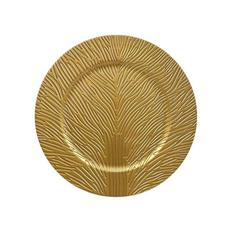 Plato Base de 33 cm con Diseño Lineal Texturizado Color Dorado