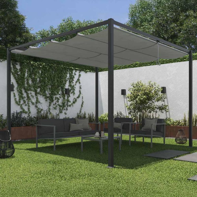 Pérgola de Acero y Aluminio Horali Color Gris Antracita de 297 x 297 Cm