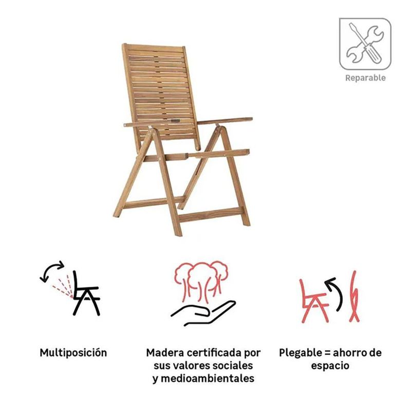 Sillón de Jardín Multiposición Solaris II de Acacia Color Madera