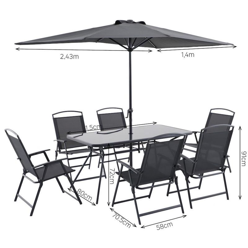 Set de Comedor de Acero Doma con Sombrilla Color Gris para 6 Personas